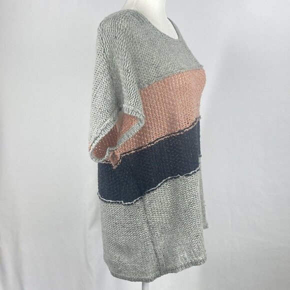 Wildfox Women’s Estate Stripe Open Weave Sweater Sz S Gray Pink Navy - Picture 2 of 9